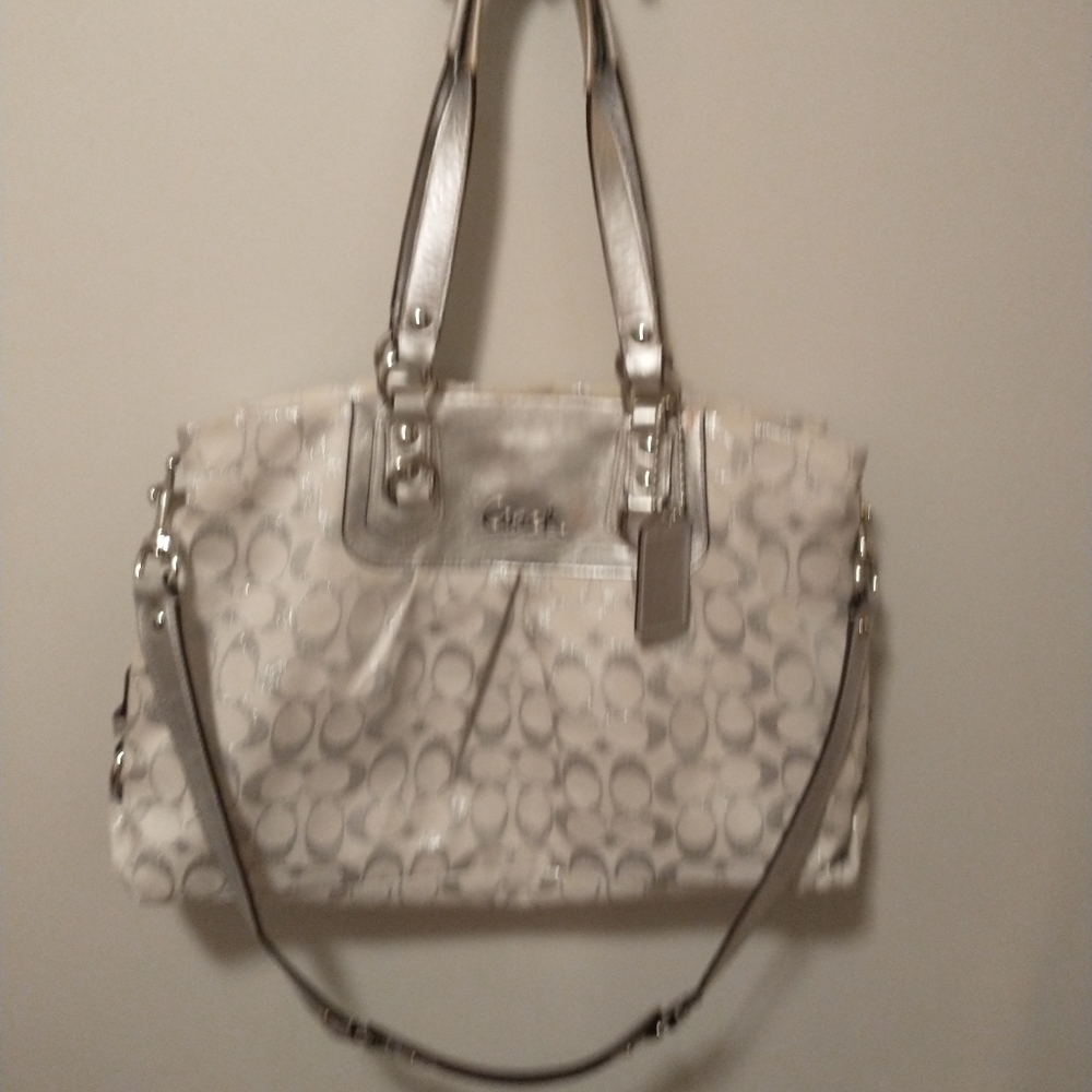 Coach silver shoulder strap handbag
